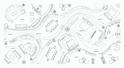 Obraz premium Floor plan layout of a modern house with furniture and circulation paths