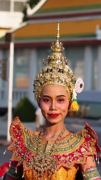 Thai Classical Dancer in Traditional Manohra Costume at Wat Suthat Temple