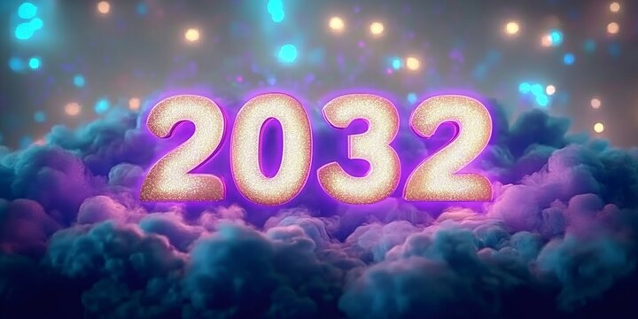 A Celestial Cloud Bank Illuminated by a Shimmering Aura, Capturing a Vision of the Future in 2032