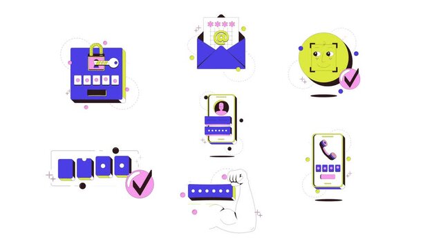 Digital authentication and verification onboarding ui animation pack. Password security. Biometric identity. Web design. Animated mobile app intro collection. Micro UX scenes 4K video on transparent