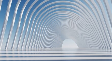 Naklejka premium Modern Architectural Tunnel with Archways and Light, Futuristic Interior Design
