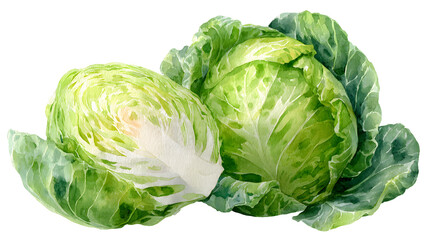 Obraz premium Vibrant watercolor illustration capturing the fresh, healthy essence of green cabbage, ideal for food, nutrition, and natural ingredient concepts