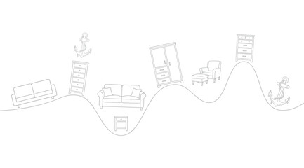 Obraz premium Furniture and anchor line art illustration