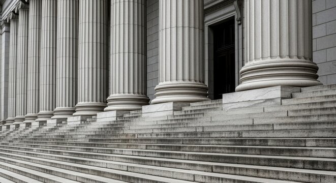 Grand Classical Columns and Steps of a Government Building or Museum Entrance