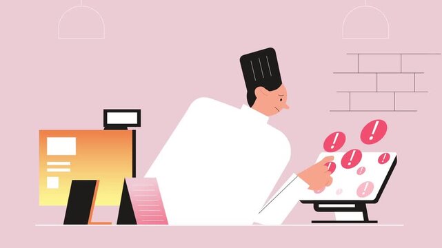 Chef cooking food in kitchen, culinary preparation, professional cooking process, restaurant kitchen lifestyle animation
