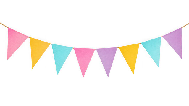 Party bunting flags in pastel colors isolated on with decoration, colorful isolated on transparent background