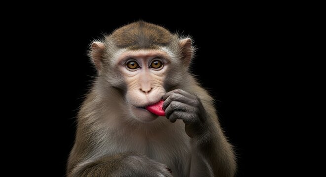 Close-up of a Monkey Licking Its Hand.