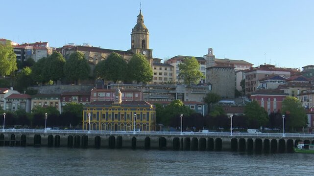 Portugalete townscape along the nervion river in spain