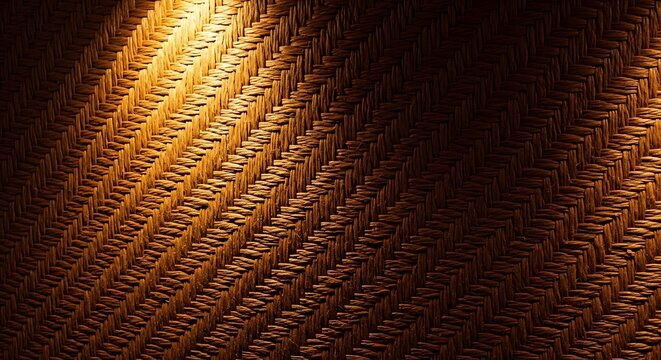 Warm Woven Bamboo Texture Illuminated by Sunlight in Rustic Background