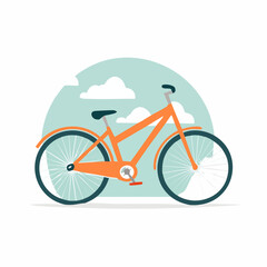 Fototapeta premium Orange Bicycle Illustration with Clouds and Sky