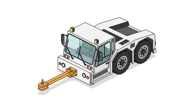 A Clean, White Pushback Tractor or Towing Vehicle Utilized for Maneuvering Aircraft on the Ground at Airports