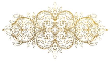 Ornate vintage golden holly and berry flourish, baroque style decorative element © S.Siam