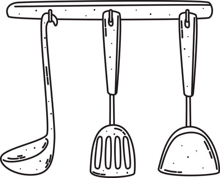 Outline Cooking Utensils Set for Restaurant Kitchen Decor
