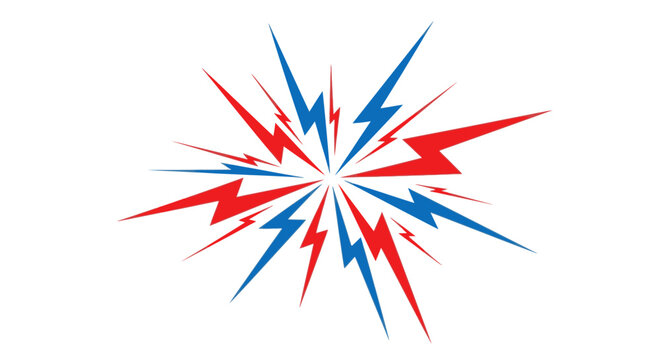 red blue lightning bolts exploding in starburst pattern