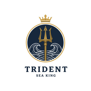 Vintage Trident Spear of Poseidon Neptune God Triton King logo design.
