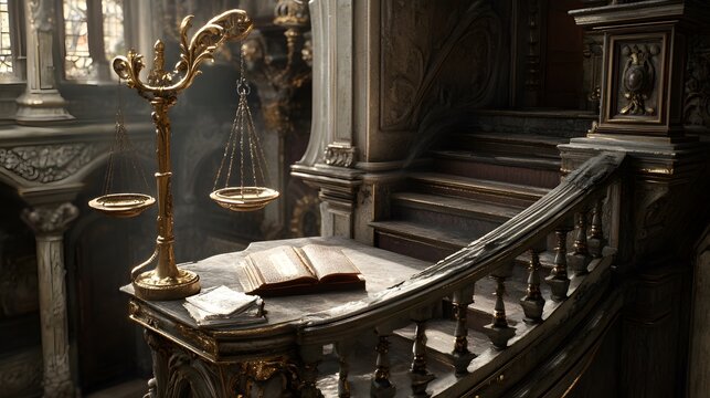 Vintage Alchemist Laboratory with Old Book and Scales