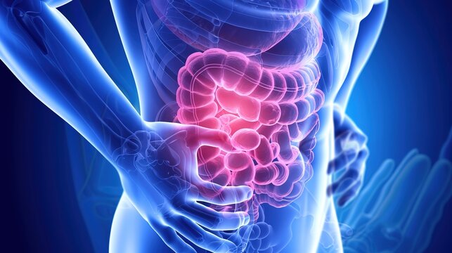 Surgeon identifying small bowel tumor during laparoscopic exploration