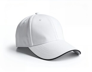 Fototapeta premium Blank White Baseball Cap with Black Trim Isolated on White Background.