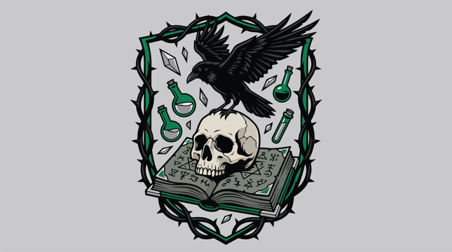 Skull Shield Emblem With Crown And Coins.