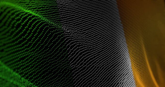 Ireland flag waving pixel. Irish blowing banner cyber attack hack and security concept animation.