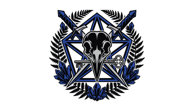 Dark Skull Ram Emblem Surrounded By Laurel Wreath And Stars.