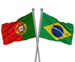 Portugal and Brazil Crossed Desk Flags – Historical Ties 3D Render © Riz