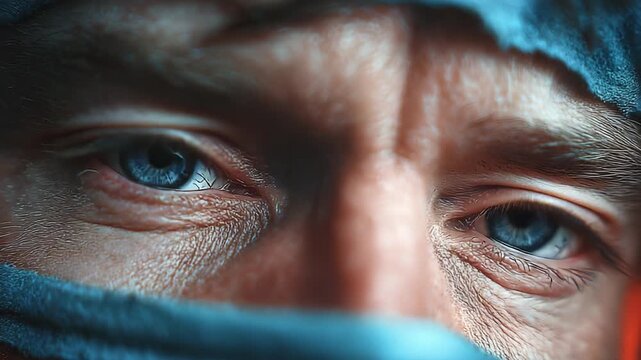 Intense Focus and Tranquility: A Close-Up Journey Through the Eyes of a Mysterious Figure, Capturing the Transition from Vigilance to Calm in a Captivating Visual Narrative