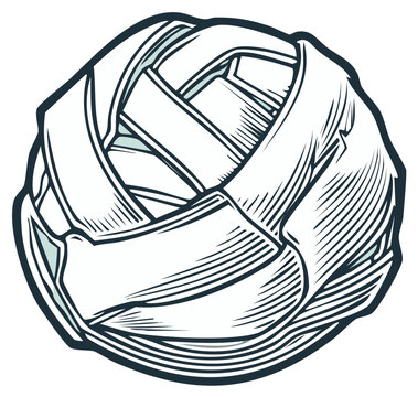 Sepak Takraw ball line drawing vector graphic illustration isolated on white background. Classic Asian sport equipment object