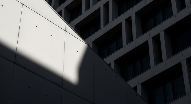 Closeup of a modern buildings facade with dramatic shadow play on its surface