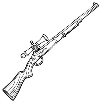 Antique hunting rifle with scope detailed illustration weapon antique firearm vintage gun old hunting equipment