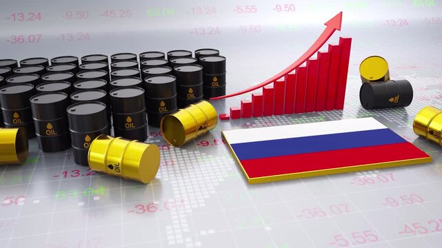 Russia Oil Price Increase Concept With Bar Chart and Oil Barrels