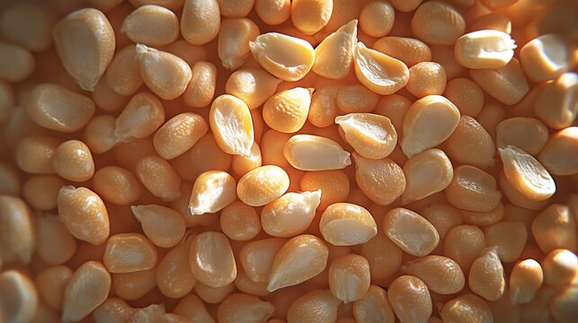 Vibrant Overhead View of Glistening Corn Kernels Arranged Aesthetically for Food Photography
