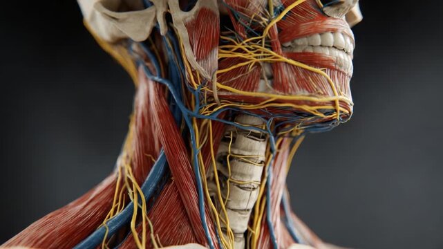 Detailed Examination of Human Anatomy: A Close-Up of Muscles and Nerve Structures in the Head and Neck Region