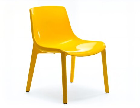 Modern bright yellow plastic chair isolated on white background.