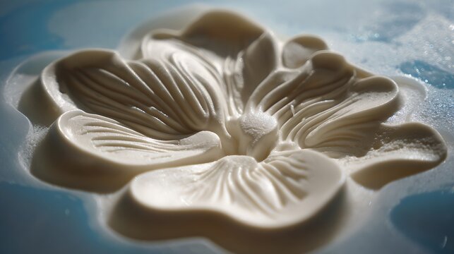 Detailed white plaster floral relief sculpture on a textured background.