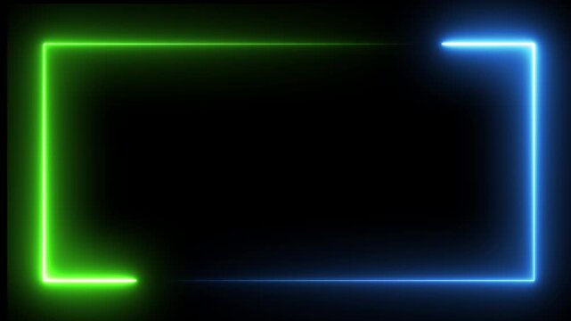 Seamless loop animated rectangle picture frame with two tone neon color 4K video motion graphic isolated on transparent background. Animation of glowing neon rectangles abstract background. 
