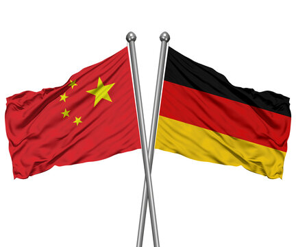 China and Germany Crossed Desk Flags &ndash; International Trade 3D Render