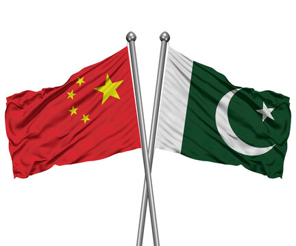 China and Pakistan Crossed Desk Flags &ndash; Iron Brotherhood 3D Render