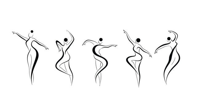 Set of abstract dancing women silhouettes