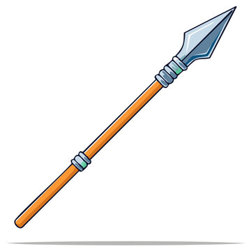 Illustration of a Sharp Metal Spear, Antique Weapon with Wooden Shaft for Hunting and Warfare