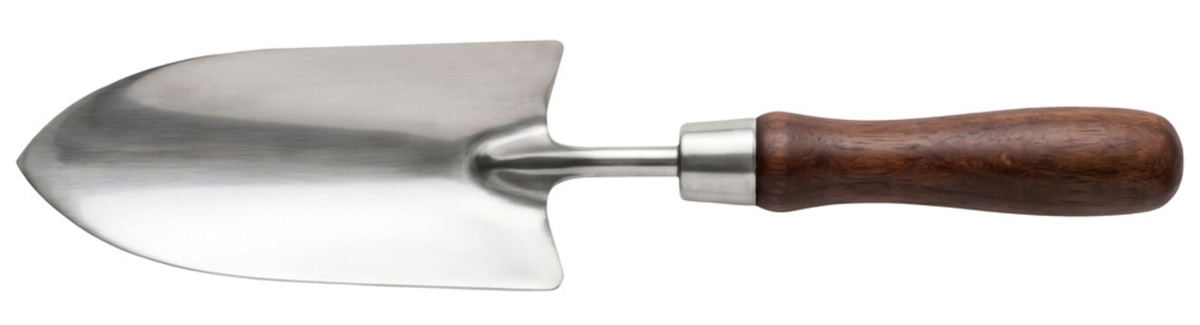 Stainless steel gardening trowel isolated on transparent background