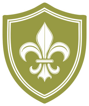 Classic Olive Green Shield with White Fleur-de-lis Emblem for Crest Design
