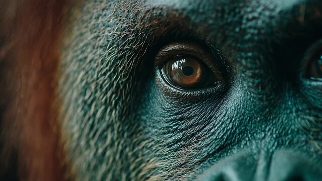 Close-Up Examination of an Orangutan's Eye: A Captivating View into the Unique Features and Expressions of One of Nature's Most Intelligent Primates