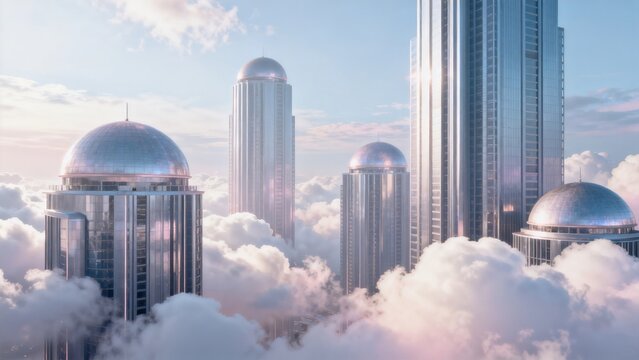 Futuristic skyscrapers in clouds