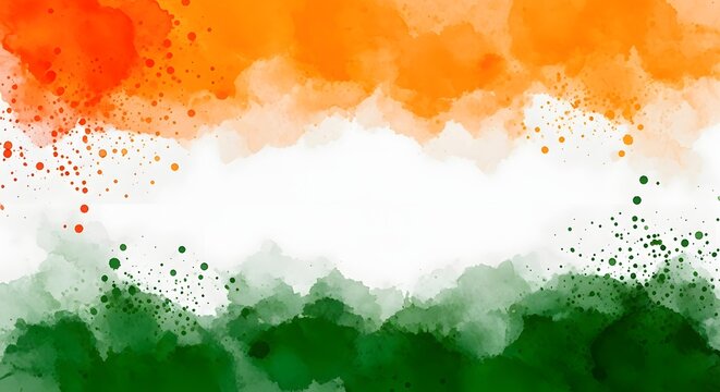 Indian flag colors abstract watercolor background with saffron white and green paint splashes and artistic brush strokes for national holidays