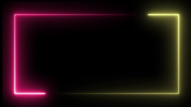 Seamless loop animated rectangle picture frame with two tone neon color 4K video motion graphic isolated on transparent background. Animation of glowing neon rectangles abstract background. 