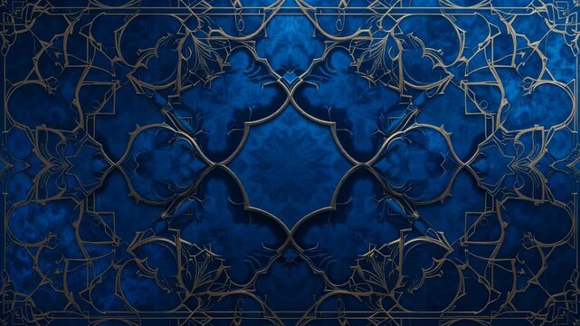 Elegant Blue and Gold Ornamental Pattern with Intricate Floral Details Video Background
