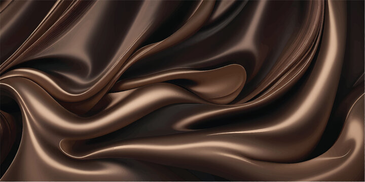 Elegant dark brown chocolate background featuring smooth silk ripples and luxury satin fabric textures with soft curved waves for a romantic fashion backdrop