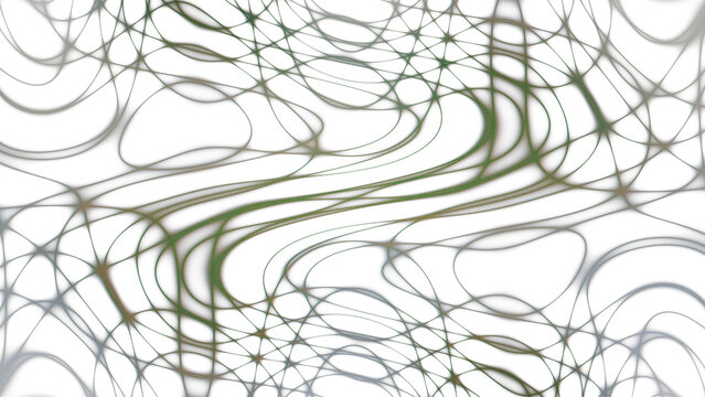 Abstract neurographic art background, flowing organic lines and tangled web patterns, minimalist white and olive green neural network texture