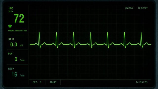Medical Heart Rate Monitor Displaying Normal Sinus Rhythm EKG ECG Waveform
